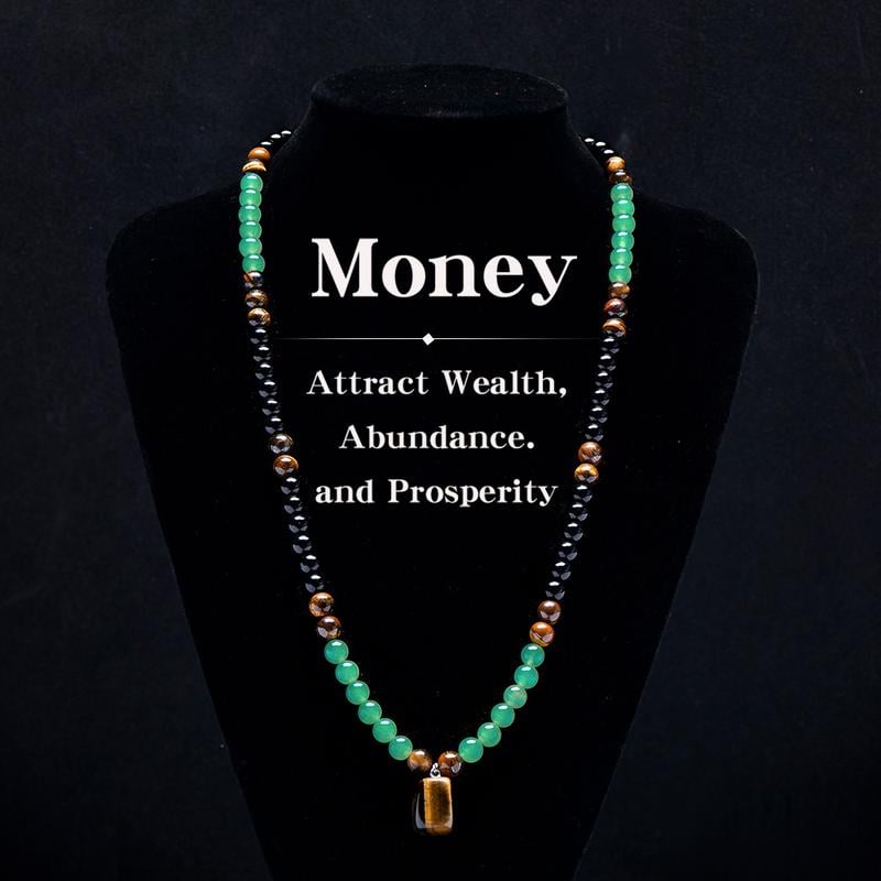 ✨ Money Attraction Necklace With GreenAventurine & Tiger Eye Pendant Crystal Stone