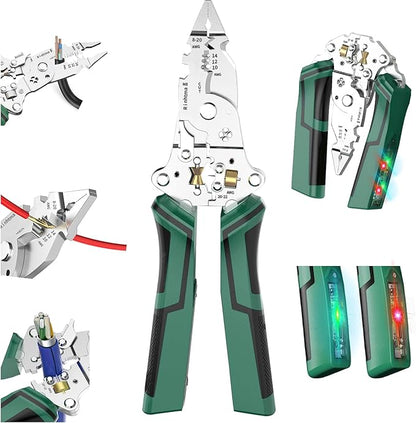 16-in-1 Multifunctional Wire Stripper Twister for Cutting and Pulling Wires,Cable Scissors,Voltage Tester Pliers, 12V to 250V Live,Null,Hot Wire Judgment AC DC, Audible and Flashing LED Alarms