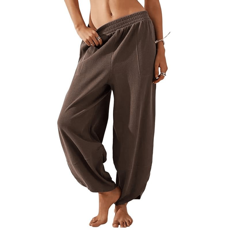 Women's Wideleg Baggy Palazzo Pants – Casual Elastic Waist, Flowing Comfort with Pockets