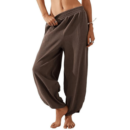 Women's Wideleg Baggy Palazzo Pants – Casual Elastic Waist, Flowing Comfort with Pockets