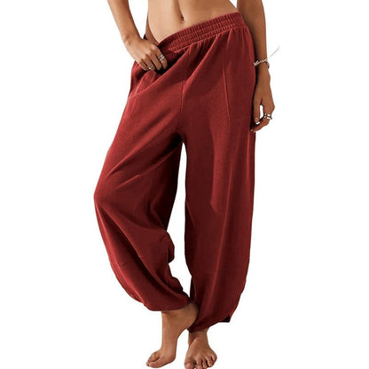 Women's Wideleg Baggy Palazzo Pants – Casual Elastic Waist, Flowing Comfort with Pockets