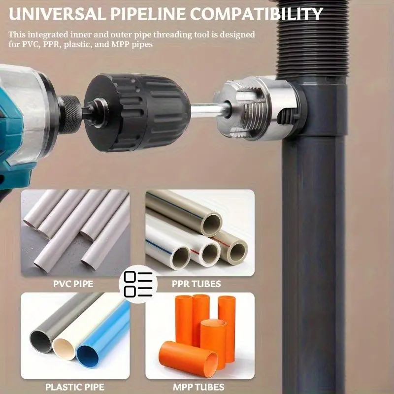 3-Piece Heavy-Duty Pipe Threading Tool Set | 1/2" 3/4" 1" Internal & External Threads | Electric Drill Compatible | PVC PPR MPP Pipes