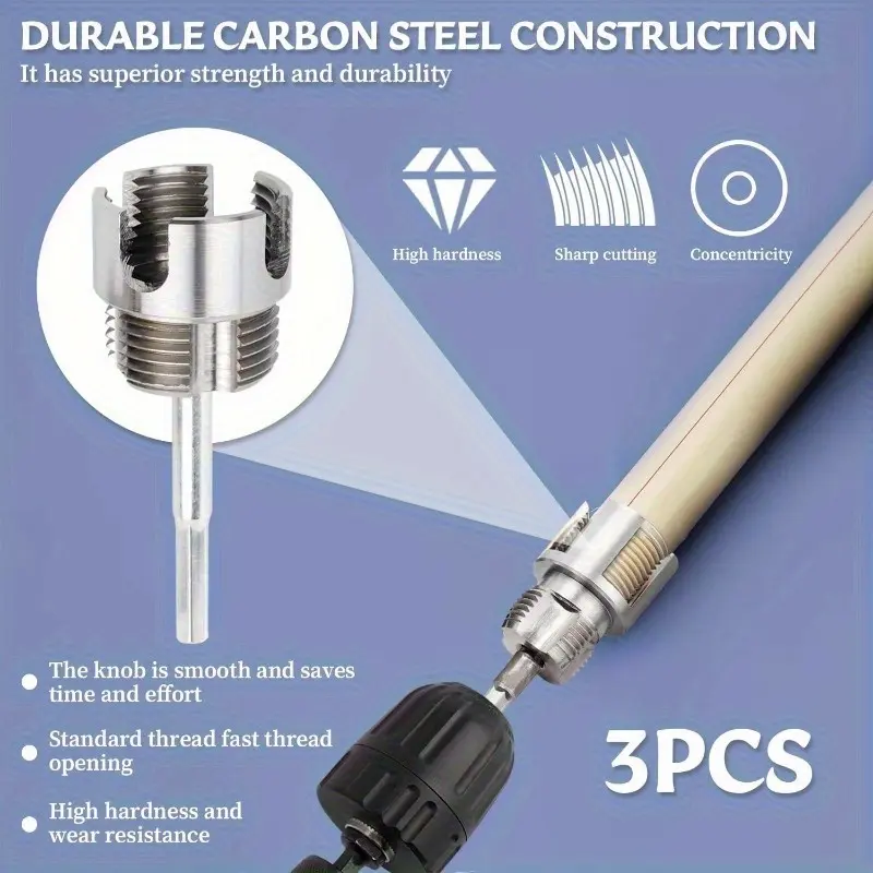 3-Piece Heavy-Duty Pipe Threading Tool Set | 1/2" 3/4" 1" Internal & External Threads | Electric Drill Compatible | PVC PPR MPP Pipes