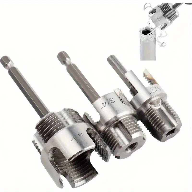 3-Piece Heavy-Duty Pipe Threading Tool Set | 1/2" 3/4" 1" Internal & External Threads | Electric Drill Compatible | PVC PPR MPP Pipes