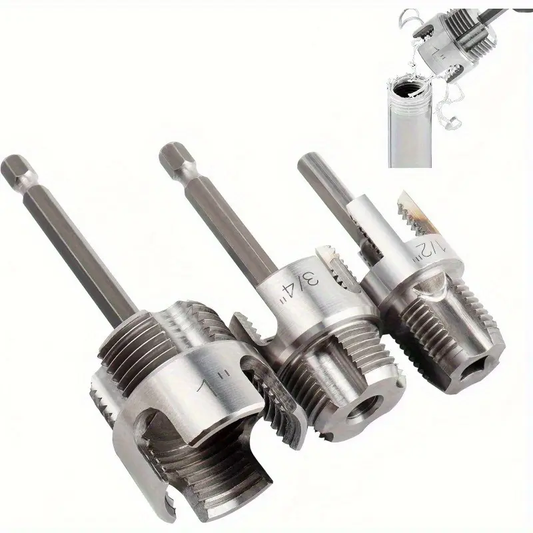 3-Piece Heavy-Duty Pipe Threading Tool Set | 1/2" 3/4" 1" Internal & External Threads | Electric Drill Compatible | PVC PPR MPP Pipes