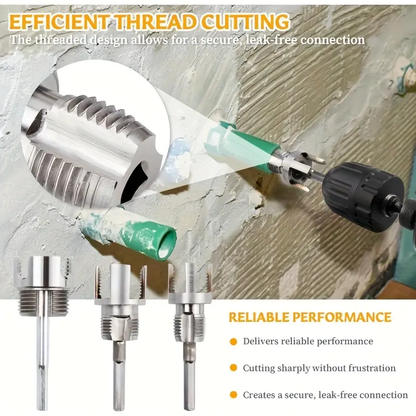 3-Piece Heavy-Duty Pipe Threading Tool Set | 1/2" 3/4" 1" Internal & External Threads | Electric Drill Compatible | PVC PPR MPP Pipes